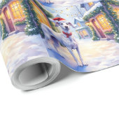 Greyhound Snowy Village Santa Hat Christmas Art Cadeaupapier (Rol Hoek)