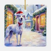 Greyhound Snowy Village Santa Hat Christmas Art Keramisch Ornament (Achterkant)