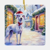 Greyhound Snowy Village Santa Hat Christmas Art Keramisch Ornament (Voorkant)