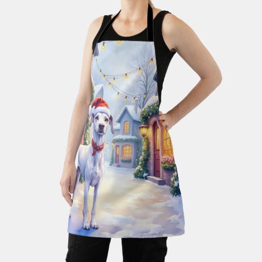 Greyhound Snowy Village Santa Hat Christmas Art Schort (Insitu)