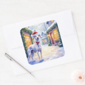 Greyhound Snowy Village Santa Hat Christmas Art Vierkante Sticker (Envelop)