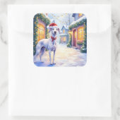 Greyhound Snowy Village Santa Hat Christmas Art Vierkante Sticker (Tas)