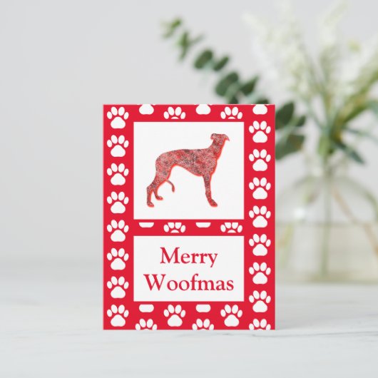 Greyhound stekelhond Silhouet Rood Vrolijk Kerstfe Briefkaart (Staand voorkant)