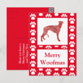 Greyhound stekelhond Silhouet Rood Vrolijk Kerstfe Briefkaart (Voorkant / Achterkant)