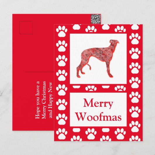 Greyhound stekelhond Silhouet Rood Vrolijk Kerstfe Briefkaart (Voorkant / Achterkant)