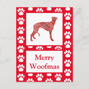 Greyhound stekelhond Silhouet Rood Vrolijk Kerstfe Briefkaart