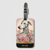 Greyhound te midden van de bloeiende rozen van de  bagagelabel (Voorkant (verticaal))