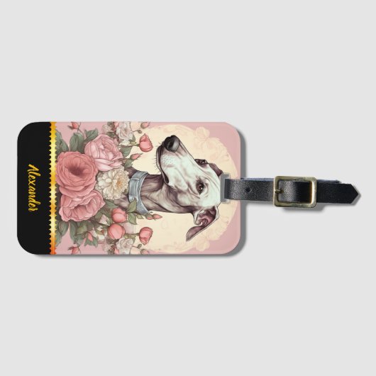 Greyhound te midden van de bloeiende rozen van de  bagagelabel (Voorkant (horizontaal))