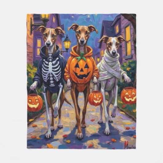 Greyhound Trick-or-Treating in Halloween kostuums Fleece Deken (Voorkant)