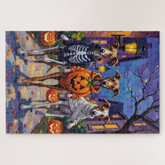 Greyhound Trick-or-Treating in Halloween kostuums Legpuzzel (Horizontaal)