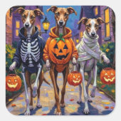 Greyhound Trick-or-Treating in Halloween kostuums Vierkante Sticker (Voorkant)