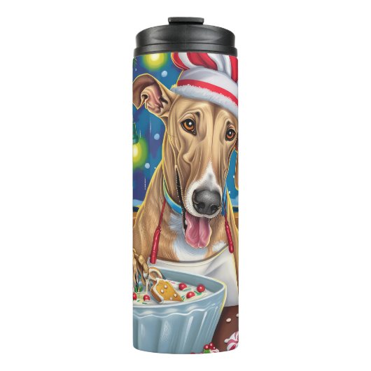 Greyhound Vakantie Bakken: Festive Kerst Thermosbeker (Voorkant)