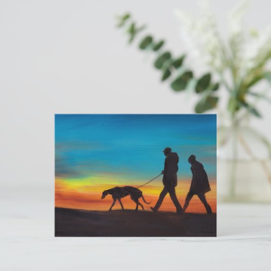 Greyhound Walk op Sunset Dog Art Briefkaart (Staand voorkant)