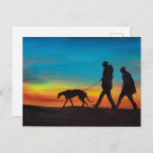 Greyhound Walk op Sunset Dog Art Briefkaart (Voorkant / Achterkant)