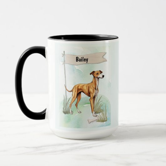 Greyhound Watercolor Personalized Dog Mok (Links)