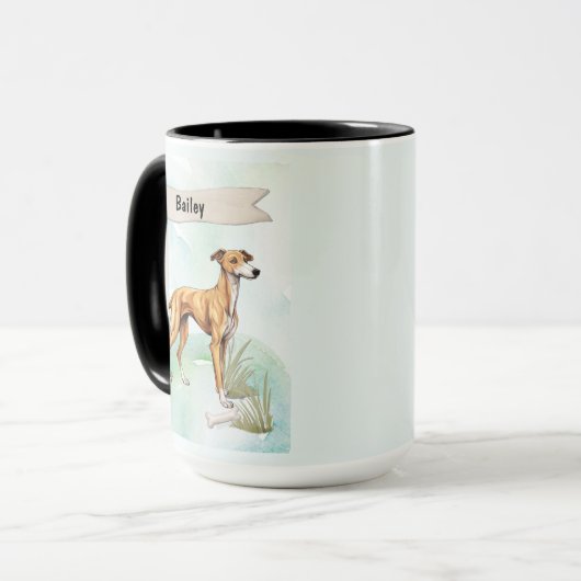 Greyhound Watercolor Personalized Dog Mok (Voorkant links)