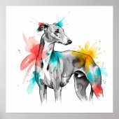 Greyhound Waterverf Ink Splash Illustratie Poster (Voorkant)