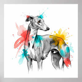Greyhound Waterverf Ink Splash Illustratie Poster