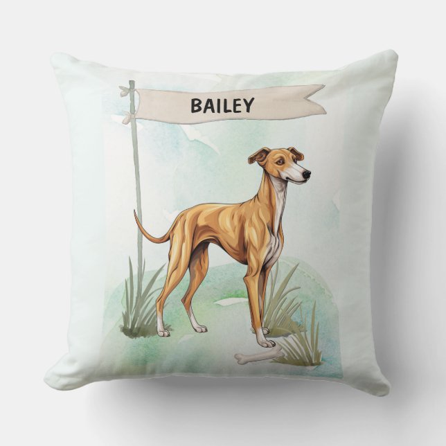 Greyhound-waterverf Persoonlijke Hond Kussen (Voorkant)