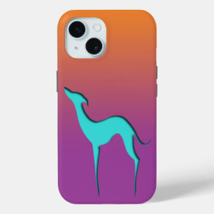 Greyhound Whippet dog blue oranje paarse ombre iPhone 15 Case