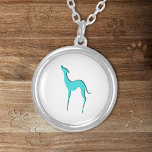 Greyhound Whippet dog blue silhouette Zilver Vergulden Ketting<br><div class="desc">Stijlvol en elegant ketting met minimalistisch Italiaans Greyhound / Whippet silhouet in turquoise blauw. Leuk en cadeau voor hondenmoeder, iggy-eigenaar en iedereen die houdt van iggies, zweepslagen en windhonden. · U kunt het aanpassen - bewerk de achtergrondkleur, verplaats / formaat afbeelding, voeg tekst of naam en meer! · Voor meer...</div>