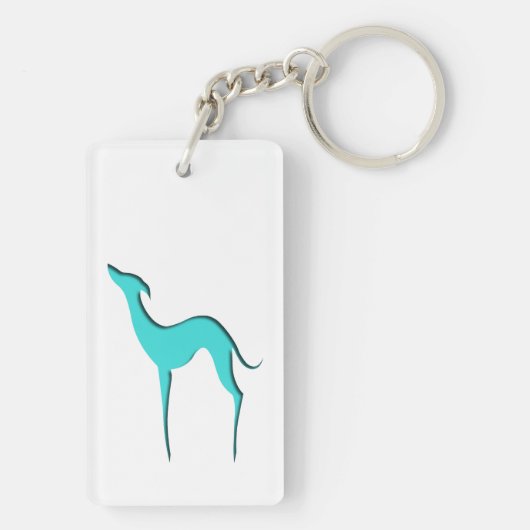 Greyhound Whippet dog Elegant turquoise silhouette Sleutelhanger (achterkant)