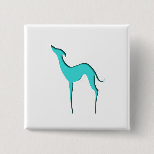 Greyhound Whippet hond elegant turkooise silhouett Vierkante Button 5,1 Cm