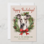 Greyhound Whippet Hond Kerstmis Gelukkige Pawholid Feestdagenkaart (Voorkant)