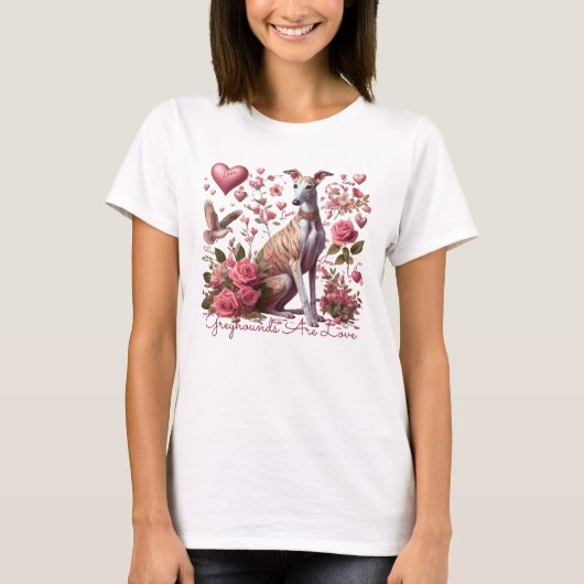Greyhound Whippet Iggy Galgo Hond Romantisch T-shirt (Voorkant)