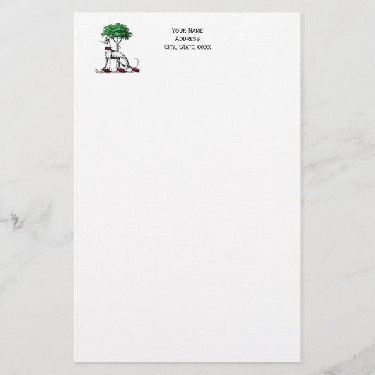 Greyhound Whippet met Boom Heraldic Crest Embleem Briefpapier (Voorkant)