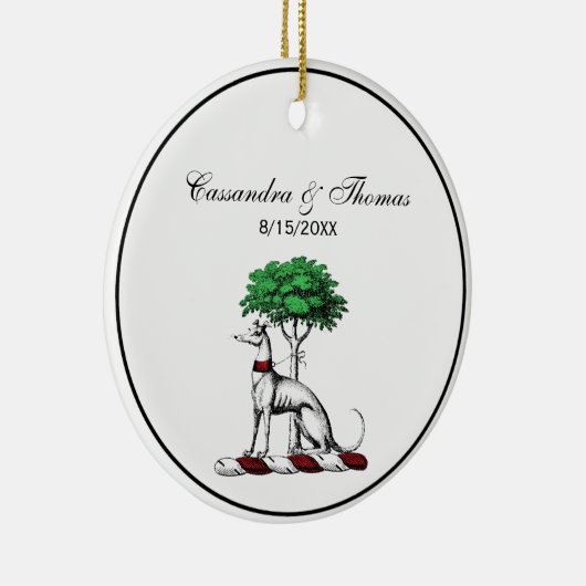 Greyhound Whippet met Boom Heraldic Crest Embleem Keramisch Ornament (Rechts)