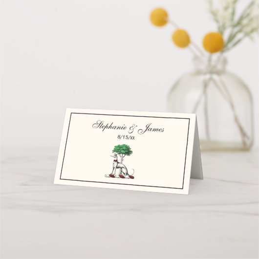 Greyhound Whippet met Boom Heraldic Crest Embleem Plaatskaartje (Voorkant)