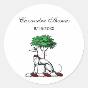 Greyhound Whippet met Boom Heraldic Crest Embleem Ronde Sticker