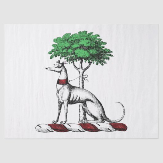 Greyhound Whippet met Boom Heraldic Crest Embleem Tissuepapier (Voorkant)