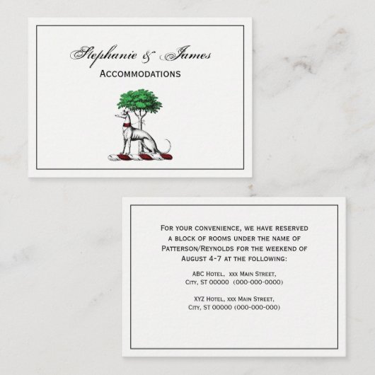 Greyhound Whippet met Boom Heraldic Crest Embleem Visitekaartje (Voorkant / Achterkant)