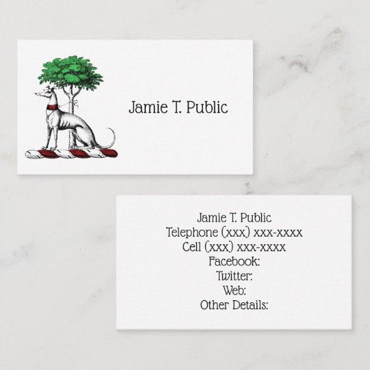 Greyhound Whippet met Boom Heraldic Crest Embleem Visitekaartje (Voorkant / Achterkant)