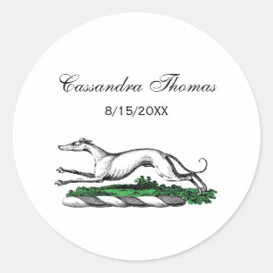 Greyhound Whippet Running Heraldic Crest Emblem Ronde Sticker