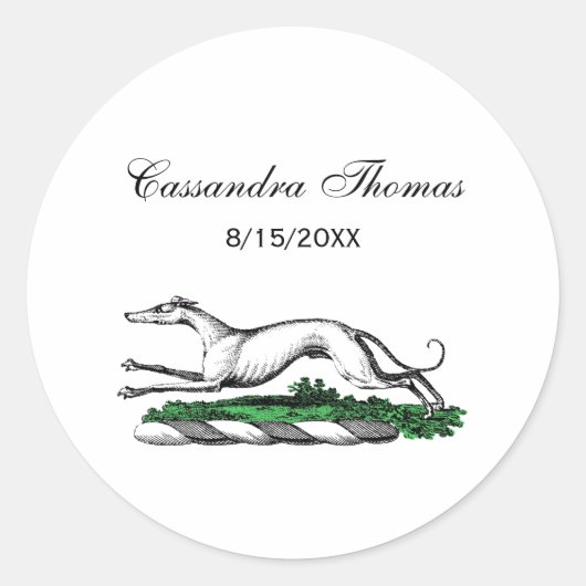 Greyhound Whippet Running Heraldic Crest Emblem Ronde Sticker (Voorkant)