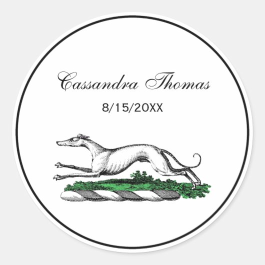 Greyhound Whippet Running Heraldic Crest Emblem Ronde Sticker (Voorkant)