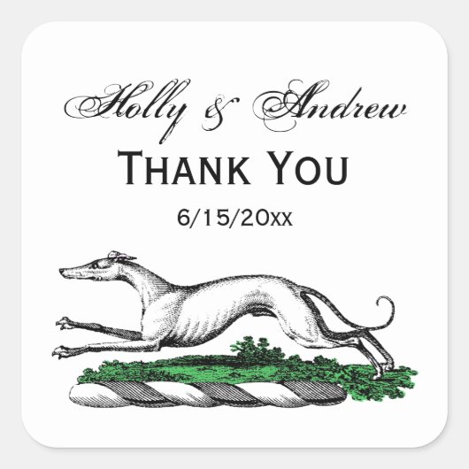 Greyhound Whippet Running Heraldic Crest Emblem Vierkante Sticker (Voorkant)