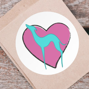 Greyhound whippet silhouette en schattig roze hart ronde sticker