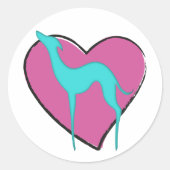 Greyhound whippet silhouette en schattig roze hart ronde sticker (Voorkant)