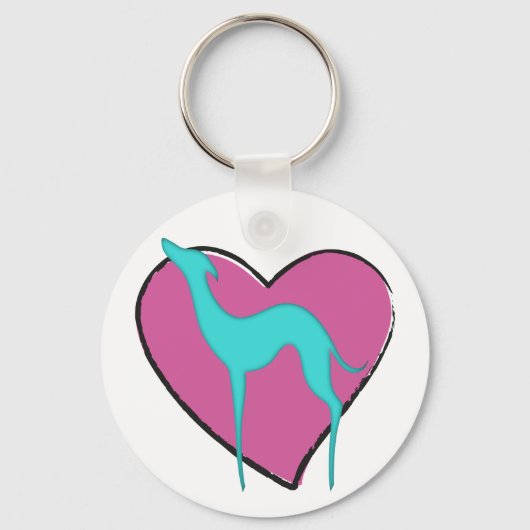 Greyhound whippet silhouette en schattig roze hart sleutelhanger (Voorkant)