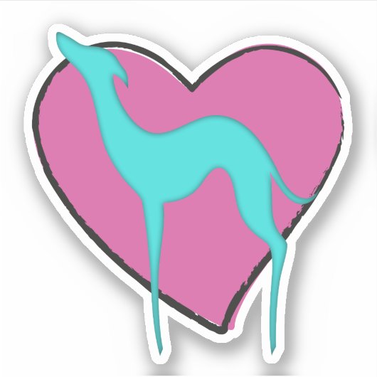 Greyhound whippet silhouette en schattig roze hart sticker (Voorkant)