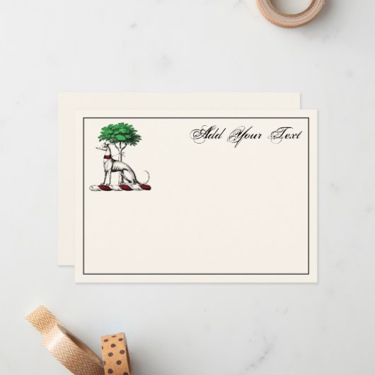 Greyhound Whippet Tree Heraldic Crest Note Kaart I Notitiekaartje (Voorkant / Achterkant in situ)