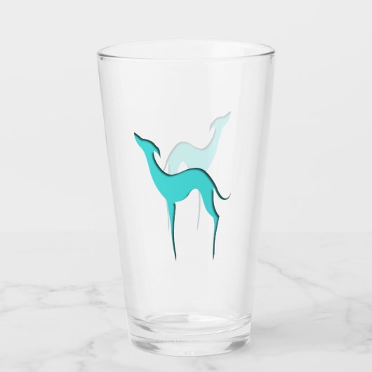 Greyhound Whippet turquoise blue silhouette Glas (Achterkant)