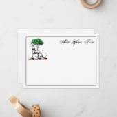 Greyhound Whippet W/Tree Heraldic Crest Note Card Notitiekaartje (Voorkant / Achterkant in situ)