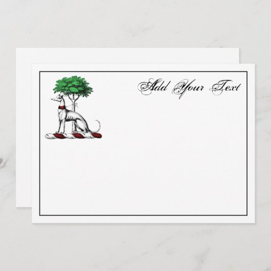Greyhound Whippet W/Tree Heraldic Crest Note Card Notitiekaartje (Voorkant / Achterkant)