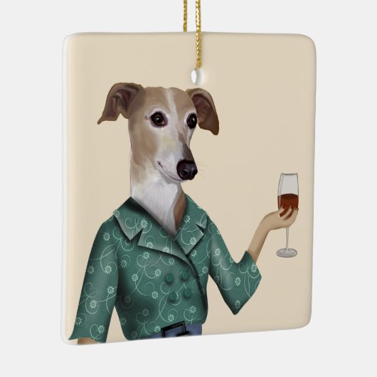 Greyhound Wine Snob Keramisch Ornament (Rechts)