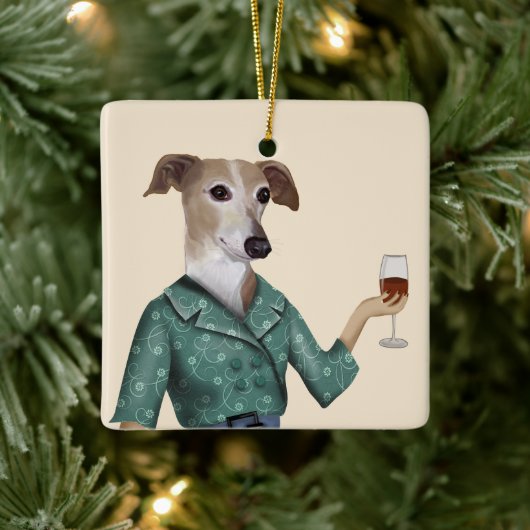 Greyhound Wine Snob Keramisch Ornament (Boom)